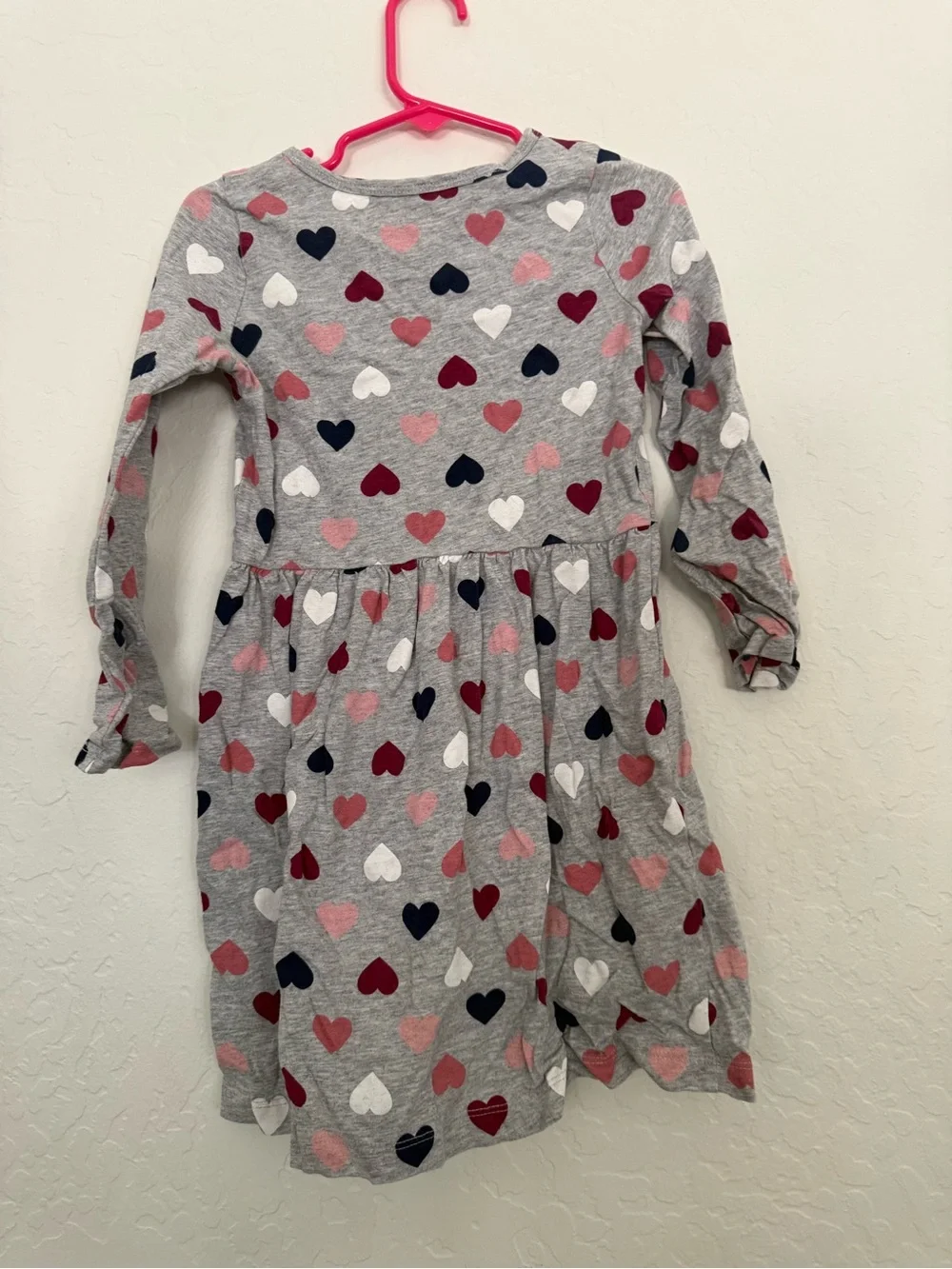 Carter's Grey Heart-Print Long Sleeve Dress with Pink, Navy & White Hearts
